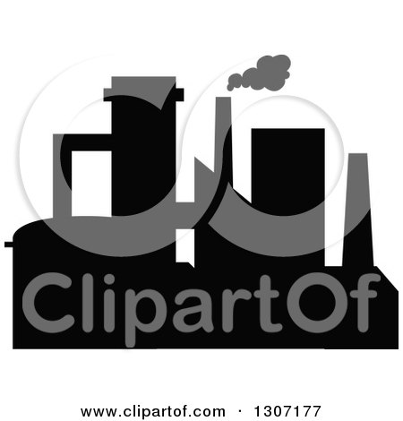 Clipart of a Black Silhouetted Refinery Factory 16 - Royalty Free Vector Illustration by Vector Tradition SM