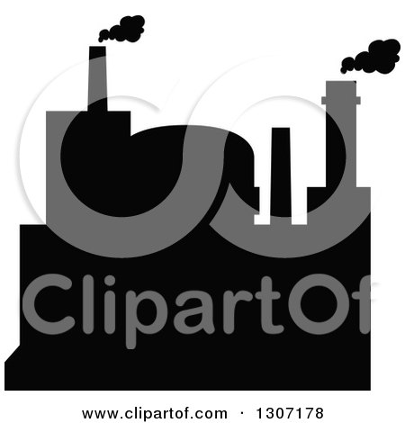 Clipart of a Black Silhouetted Refinery Factory 10 - Royalty Free Vector Illustration by Vector Tradition SM