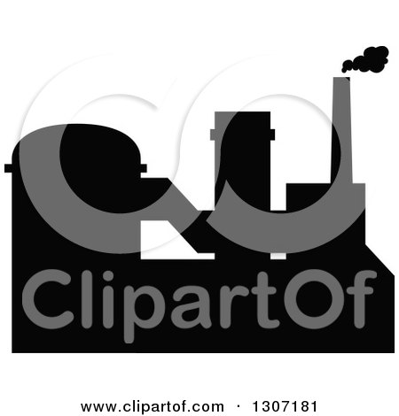 Clipart of a Black Silhouetted Refinery Factory - Royalty Free Vector Illustration by Vector Tradition SM