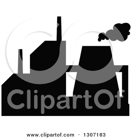 Clipart of a Black Silhouetted Refinery Factory 14 - Royalty Free Vector Illustration by Vector Tradition SM