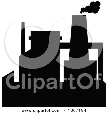 Clipart of a Black Silhouetted Refinery Factory 12 - Royalty Free Vector Illustration by Vector Tradition SM