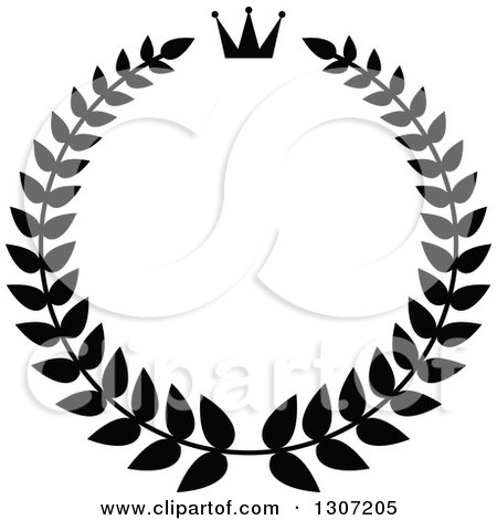 Clipart of a Black and White Laurel Wreath with a Luxury Crown 2 - Royalty Free Vector Illustration by Vector Tradition SM