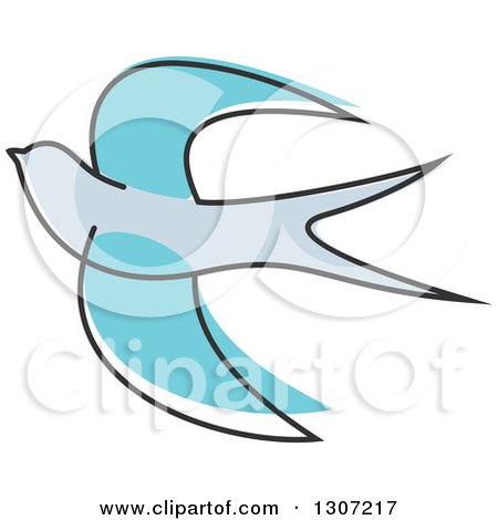 Clipart of a Sketched Flying Blue Swallow Bird - Royalty Free Vector Illustration by Vector Tradition SM