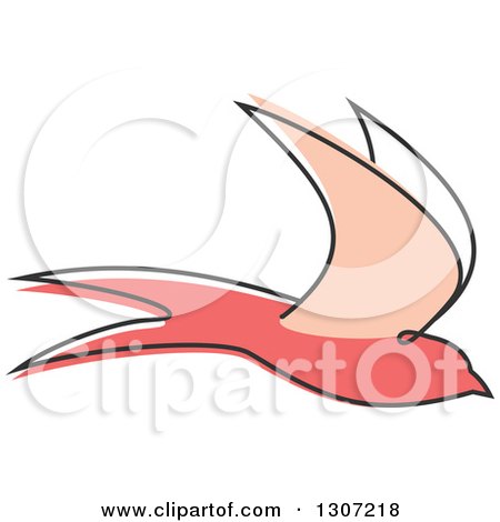 Clipart of a Sketched Flying Pink Swallow Bird 2 - Royalty Free Vector Illustration by Vector Tradition SM