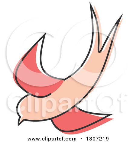 Clipart of a Sketched Flying Pink Swallow Bird - Royalty Free Vector Illustration by Vector Tradition SM