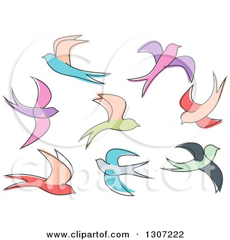 Clipart of Sketched Flying Swallow Birds - Royalty Free Vector Illustration by Vector Tradition SM