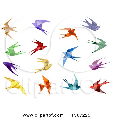 Clipart of Colorful Flying Origami Swallow Birds - Royalty Free Vector Illustration by Vector Tradition SM