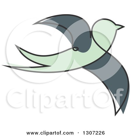 Clipart of a Sketched Flying Green Swallow Bird - Royalty Free Vector Illustration by Vector Tradition SM