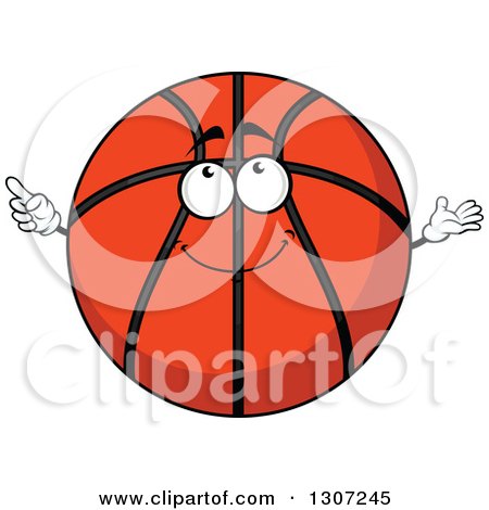 Clipart of a Cartoon Happy Basketball Character Looking up and Pointing - Royalty Free Vector Illustration by Vector Tradition SM
