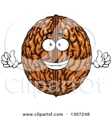 Clipart of a Cartoon Walnut Character Giving Thumbs up - Royalty Free Vector Illustration by Vector Tradition SM