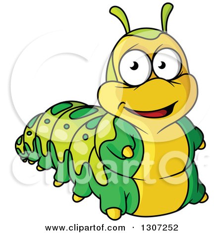 Clipart of a Cartoon Smiling Green and Yellow Caterpillar - Royalty Free Vector Illustration by Vector Tradition SM
