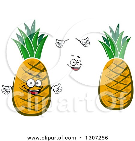 Clipart of a Cartoon Face, Hands and Pineapples - Royalty Free Vector Illustration by Vector Tradition SM