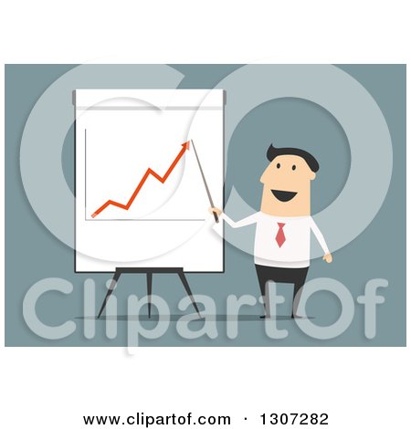Clipart of a Flat Modern White Businessman Discussing a Growth Chart - Royalty Free Vector Illustration by Vector Tradition SM