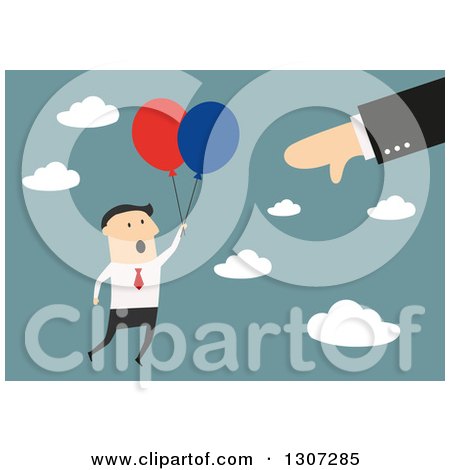 Clipart of a Flat Design of a Boss Giving a Thumb down at a Struggling Floating Employee - Royalty Free Vector Illustration by Vector Tradition SM