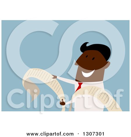 Clipart of a Flat Design Black Businessman Reading a Long List - Royalty Free Vector Illustration by Vector Tradition SM