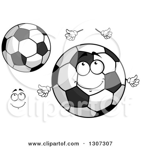 Clipart of a Cartoon Face, Hands and Grayscale Soccer Balls - Royalty Free Vector Illustration by Vector Tradition SM
