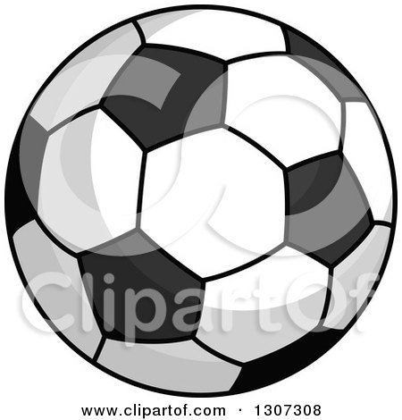 Clipart of a Cartoon Grayscale Soccer Ball 2 - Royalty Free Vector Illustration by Vector Tradition SM