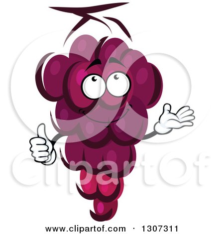 Clipart of a Cartoon Happy Purple Grapes Character Giving a Thumb up - Royalty Free Vector Illustration by Vector Tradition SM