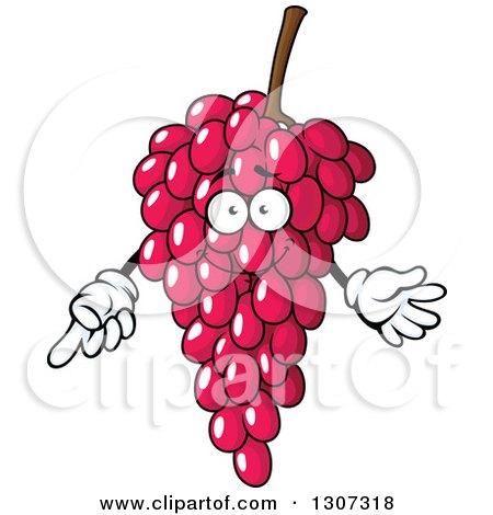 Clipart of a Cartoon Happy Purple Grapes Character Pointing - Royalty Free Vector Illustration by Vector Tradition SM
