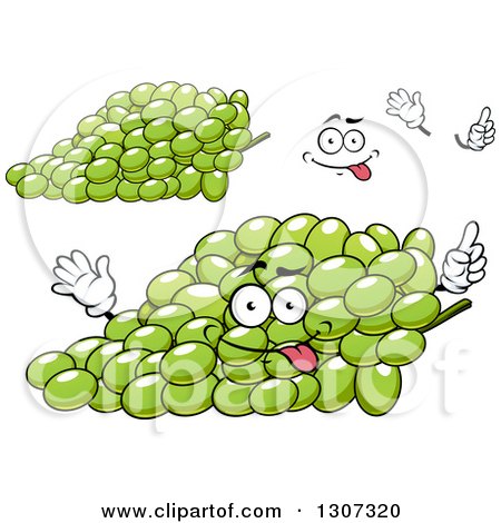 Clipart of a Happy Face, Hands and Cartoon Green Grapes - Royalty Free Vector Illustration by Vector Tradition SM