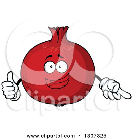Clipart of a Cartoon Happy Pomegranate Character Pointing and Giving a Thumb up - Royalty Free Vector Illustration by Vector Tradition SM