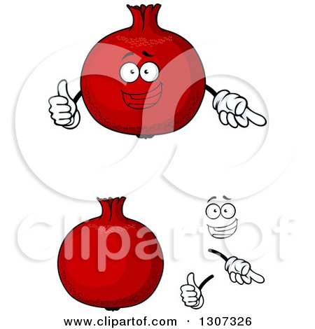 Clipart of a Cartoon Face, Hands and Pomegranates - Royalty Free Vector Illustration by Vector Tradition SM