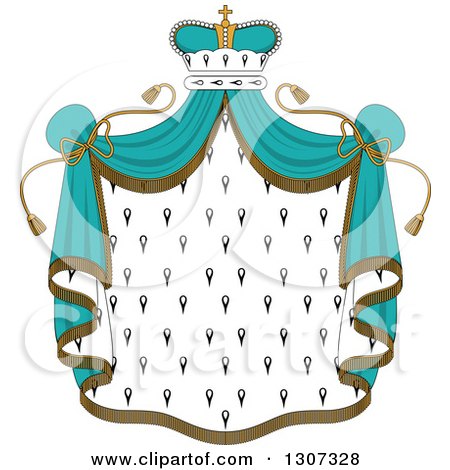 Clipart of a Crown and Patterned Royal Mantle with Turquoise Drapes - Royalty Free Vector Illustration by Vector Tradition SM