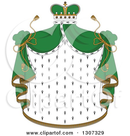 Clipart of a Crown and Patterned Royal Mantle with Green Drapes - Royalty Free Vector Illustration by Vector Tradition SM