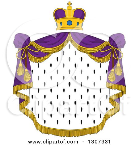 Clipart of a Crown and Patterned Royal Mantle with Purple Drapes - Royalty Free Vector Illustration by Vector Tradition SM