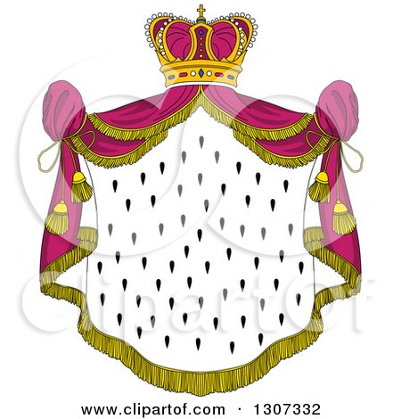 Clipart of a Crown and Patterned Royal Mantle with Pink Drapes - Royalty Free Vector Illustration by Vector Tradition SM