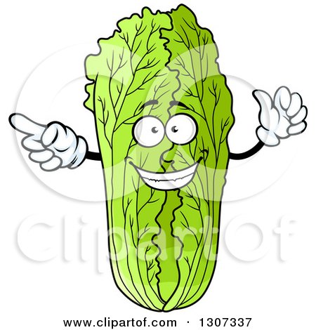 Clipart of a Cartoon Talking and Pointing Green Cabbage Character - Royalty Free Vector Illustration by Vector Tradition SM