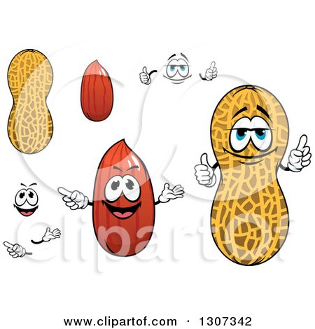 Clipart of a Cartoon Faces, Hands, Peanuts and Shells - Royalty Free Vector Illustration by Vector Tradition SM