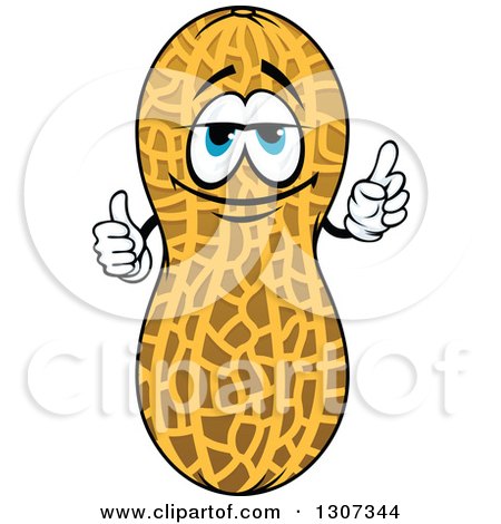 Clipart of a Cartoon Blue Eyed Peanut Character Holding up a Thumb and Finger - Royalty Free Vector Illustration by Vector Tradition SM