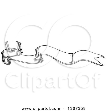 Clipart of a Black and White Sketched Vintage Styled Blank Ribbon Banner 6 - Royalty Free Vector Illustration by Vector Tradition SM