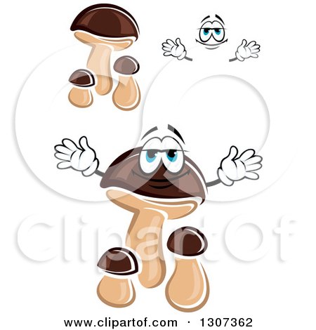 Clipart of a Cartoon Face, Hands and Brown Mushrooms - Royalty Free Vector Illustration by Vector Tradition SM