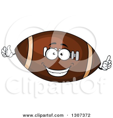 Clipart of a Cartoon Happy American Football Character Holding up a Finger and Thumb - Royalty Free Vector Illustration by Vector Tradition SM