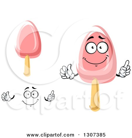 Clipart of a Cartoon Face, Hands and Pink Popsicles - Royalty Free Vector Illustration by Vector Tradition SM