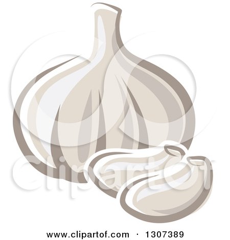 Clipart of a Cartoon Blub and Cloves of Garlic - Royalty Free Vector Illustration by Vector Tradition SM