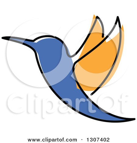 Clipart of a Sketched Orange and Blue Hummingbird Flying - Royalty Free Vector Illustration by Vector Tradition SM