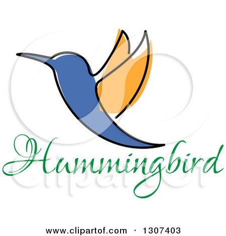 Clipart of a Sketched Orange and Blue Hummingbird over Text - Royalty Free Vector Illustration by Vector Tradition SM