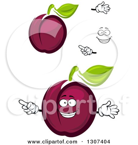 Clipart of a Cartoon Face, Hands and Purple Plums - Royalty Free Vector Illustration by Vector Tradition SM