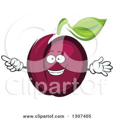 Clipart of a Purple Plum and Leaf Character - Royalty Free Vector Illustration by Vector Tradition SM