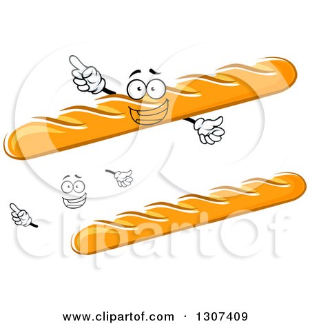 Clipart of a Cartoon Happy Face, Hands and Baguette Bread - Royalty Free Vector Illustration by Vector Tradition SM