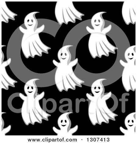Clipart of a Seamless Pattern Background of Happy Ghosts on Black - Royalty Free Vector Illustration by Vector Tradition SM