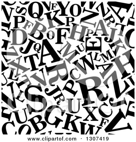 Clipart of a Seamless Background Pattern of Black and White Capital Alphabet Letters - Royalty Free Vector Illustration by Vector Tradition SM