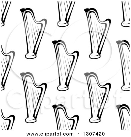 Clipart of a Seamless Background Pattern of Black and White Harps - Royalty Free Vector Illustration by Vector Tradition SM