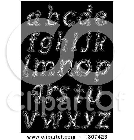 Clipart of White Floral Capital Letters on Black 3 - Royalty Free Vector Illustration by Vector Tradition SM
