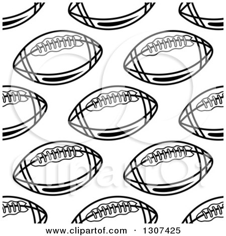 Clipart of a Background Pattern of Seamless Black and White American Footballs - Royalty Free Vector Illustration by Vector Tradition SM