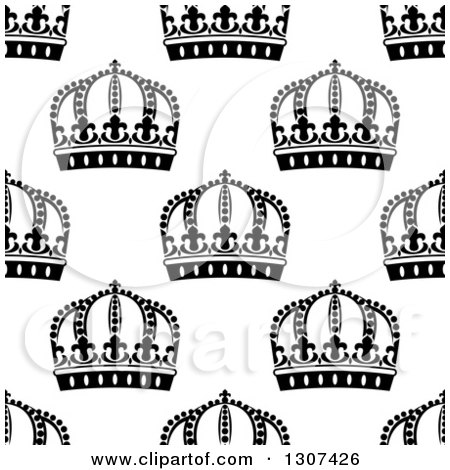 Clipart of a Seamless Background Pattern of Black and White Ornate Crowns 5 - Royalty Free Vector Illustration by Vector Tradition SM
