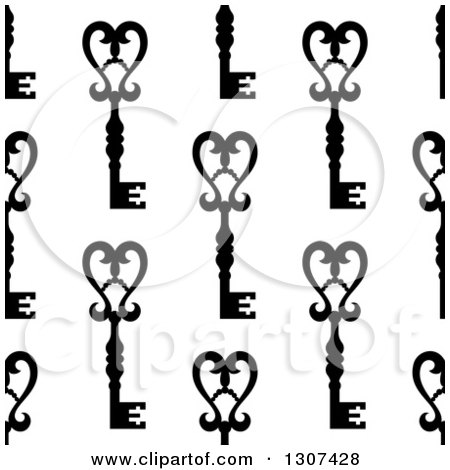 Clipart of a Seamless Background Pattern of Ornate Black Vintage Skeleton Keys on White 4 - Royalty Free Vector Illustration by Vector Tradition SM